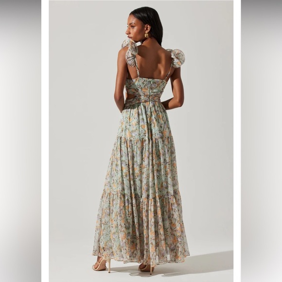 NWT ASTR The Label Fritillaria Maxi Dress Mint Purple Floral Sz S Ruffle Cutout - Picture 12 of 17